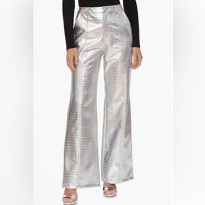Avec Les Filles Women’s Silver Croc Embossed Flare Leg Pant Sz 12 Party Cocktail